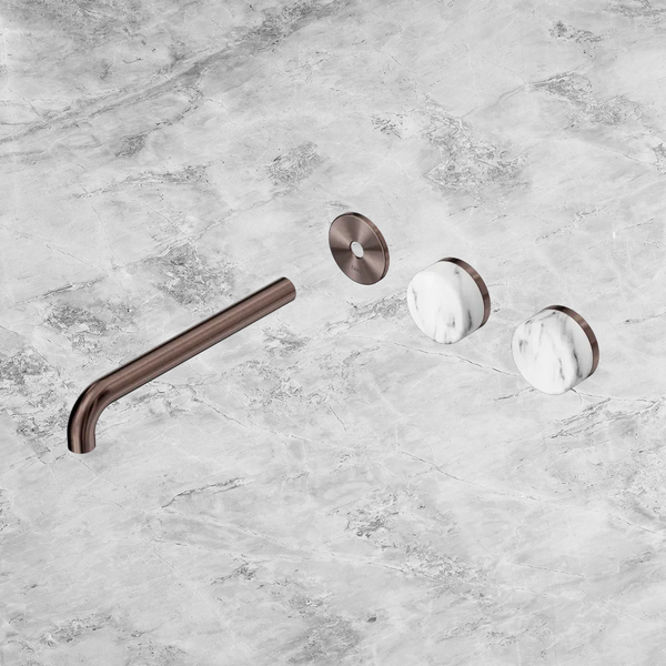 Nero Serenity Wall Basin Set 220mm Offset Spout with Arabescato Corchia Handle (Trim Kit Only) Brushed Bronze