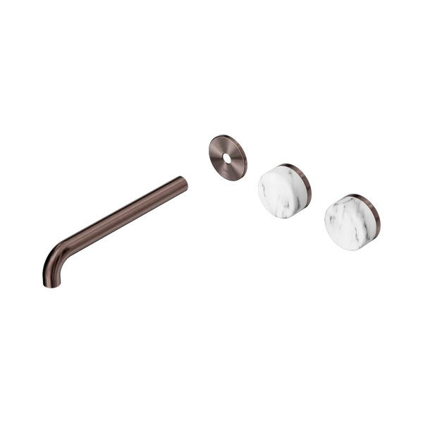 Nero Serenity Wall Basin Set 220mm Offset Spout with Arabescato Corchia Handle (Trim Kit Only) Brushed Bronze