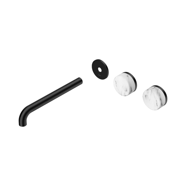 Nero Serenity Wall Basin Set 220mm Offset Spout with Arabescato Corchia Handle (Trim Kit Only) Matte Black