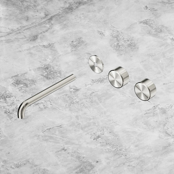 Nero Serenity Wall Basin Set 220mm Offset Spout with Metal Handle (Trim Kit Only) Brushed Nickel
