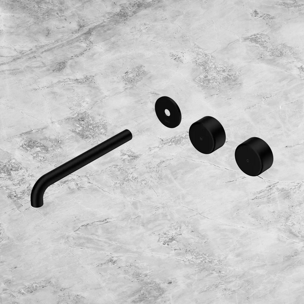 Nero Serenity Wall Basin Set 220mm Offset Spout with Metal Handle (Trim Kit Only) Matte Black