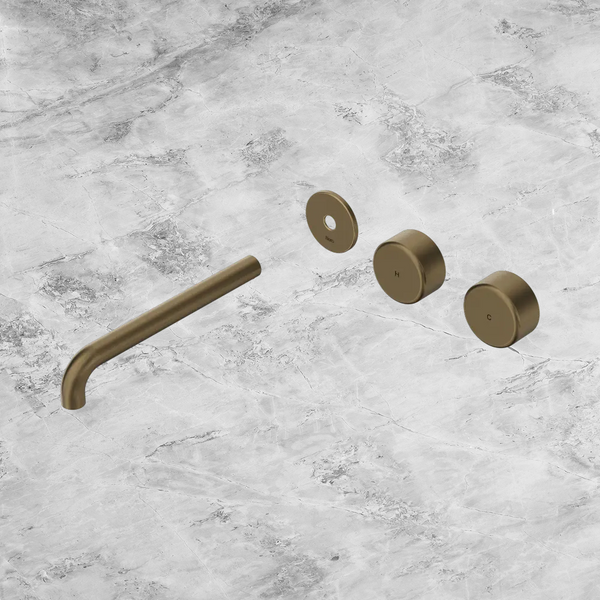 Nero Serenity Wall Basin Set 220mm Offset Spout with Metal Handle (Trim Kit Only) Tumbled Antique Brass