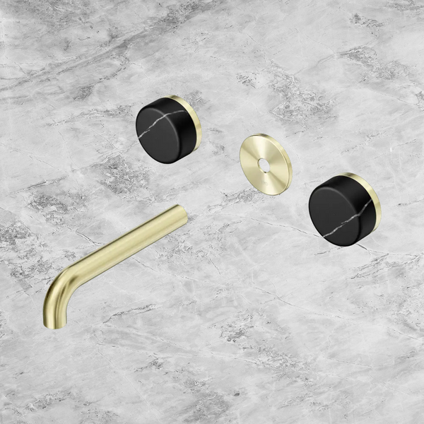 Nero Serenity Wall Basin Set 160mm Spout with Marquina Black Handle (Trim Kit Only) Brushed Gold