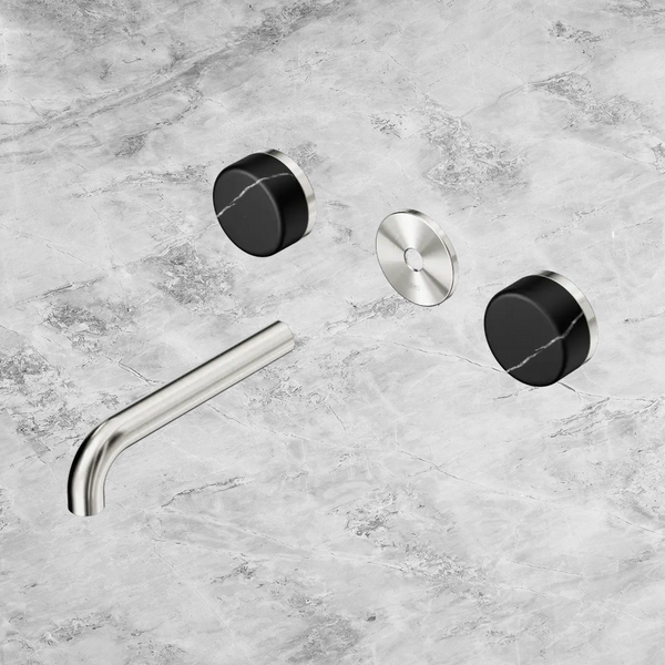 Nero Serenity Wall Basin Set 160mm Spout with Marquina Black Handle (Trim Kit Only) Brushed Nickel