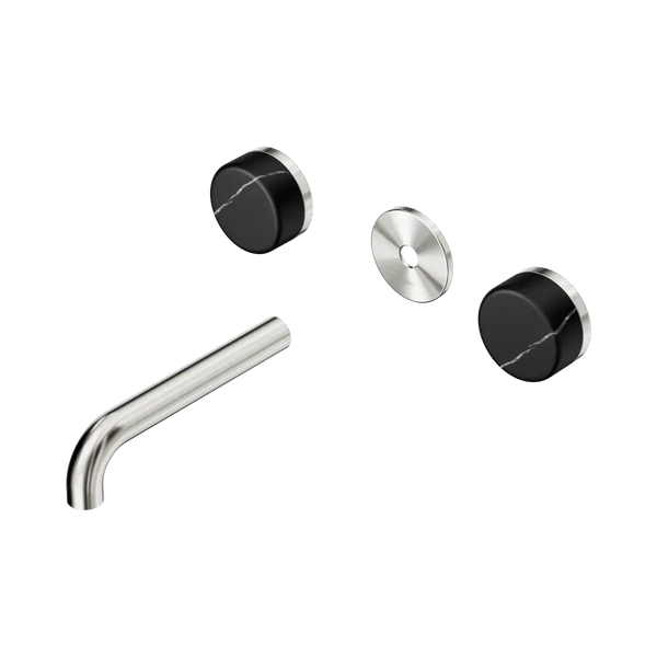 Nero Serenity Wall Basin Set 160mm Spout with Marquina Black Handle (Trim Kit Only) Brushed Nickel