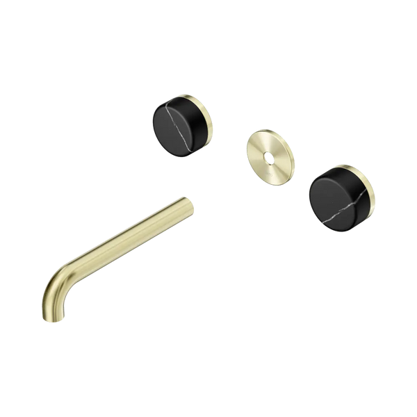 Nero Serenity Wall Basin Set 185mm Spout with Marquina Black Handle (Trim Kit Only) Brushed Gold