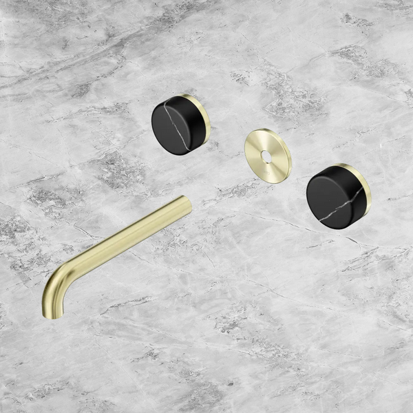 Nero Serenity Wall Basin Set 185mm Spout with Marquina Black Handle (Trim Kit Only) Brushed Gold