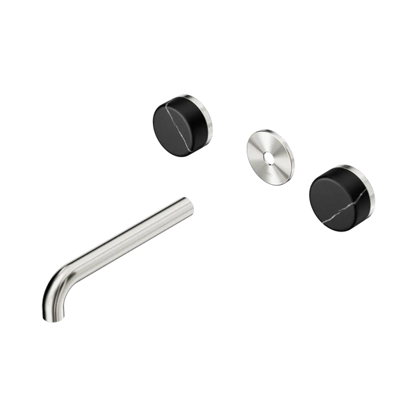 Nero Serenity Wall Basin Set 185mm Spout with Marquina Black Handle (Trim Kit Only) Brushed Nickel