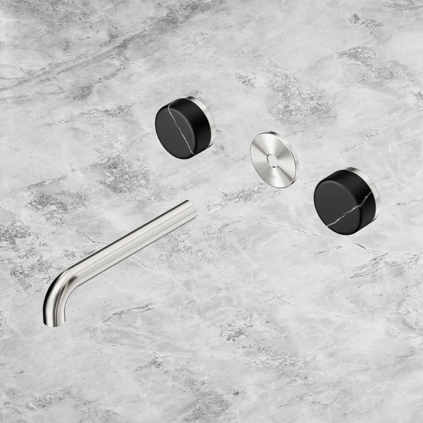 Nero Serenity Wall Basin Set 185mm Spout with Marquina Black Handle (Trim Kit Only) Brushed Nickel
