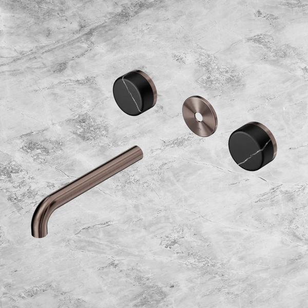 Nero Serenity Wall Basin Set 185mm Spout with Marquina Black Handle (Trim Kit Only) Brushed Bronze