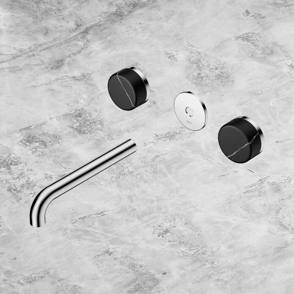 Nero Serenity Wall Basin Set 185mm Spout with Marquina Black Handle (Trim Kit Only) Chrome