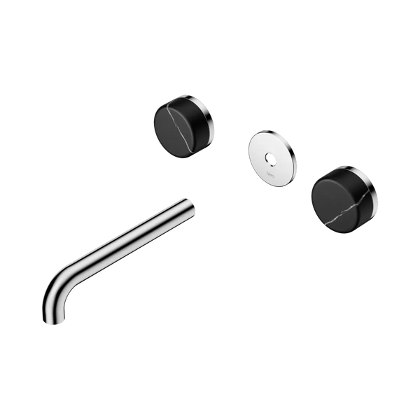 Nero Serenity Wall Basin Set 185mm Spout with Marquina Black Handle (Trim Kit Only) Chrome