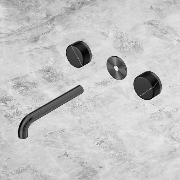 Nero Serenity Wall Basin Set 185mm Spout with Marquina Black Handle (Trim Kit Only) Gunmetal