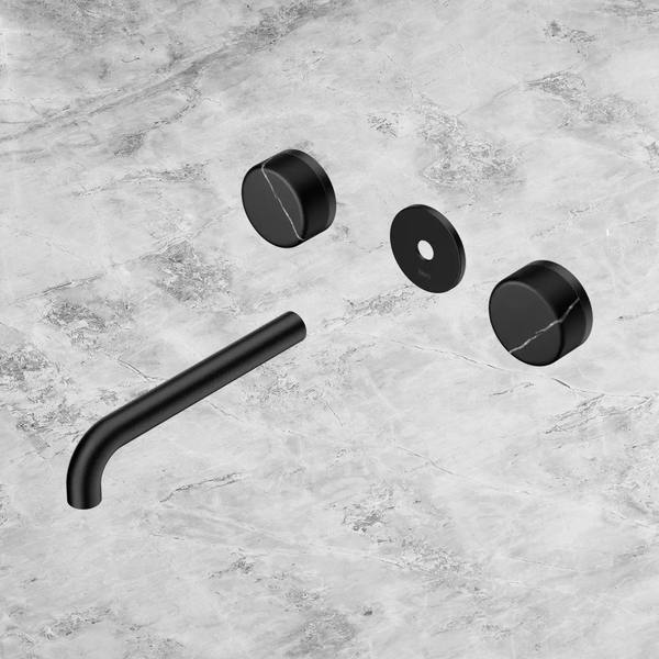 Nero Serenity Wall Basin Set 185mm Spout with Marquina Black Handle (Trim Kit Only) Matte Black