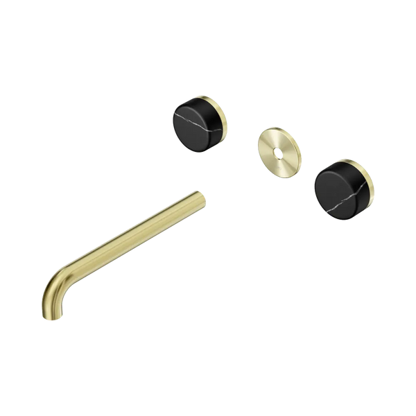 Nero Serenity Wall Basin Set 220mm Spout with Marquina Black Handle (Trim Kit Only) Brushed Gold