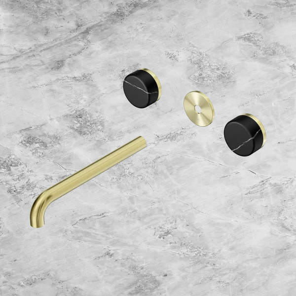 Nero Serenity Wall Basin Set 220mm Spout with Marquina Black Handle (Trim Kit Only) Brushed Gold