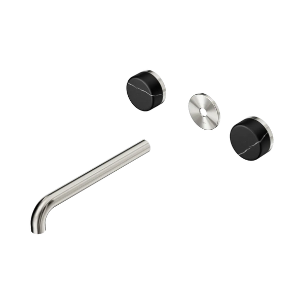 Nero Serenity Wall Basin Set 220mm Spout with Marquina Black Handle (Trim Kit Only) Brushed Nickel