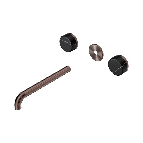 Nero Serenity Wall Basin Set 220mm Spout with Marquina Black Handle (Trim Kit Only) Brushed Bronze