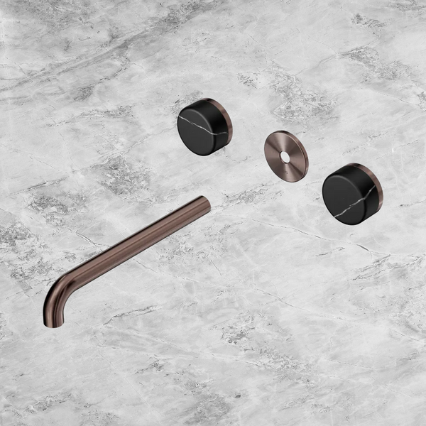 Nero Serenity Wall Basin Set 220mm Spout with Marquina Black Handle (Trim Kit Only) Brushed Bronze