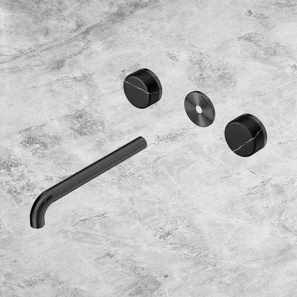 Nero Serenity Wall Basin Set 220mm Spout with Marquina Black Handle (Trim Kit Only) Gunmetal