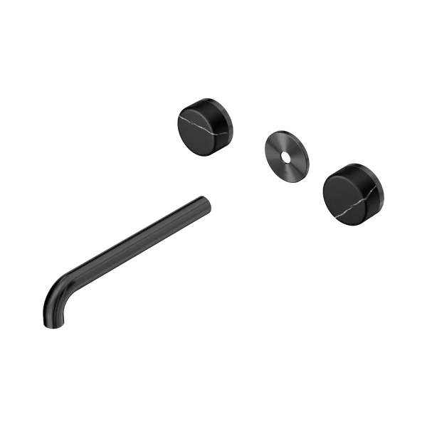 Nero Serenity Wall Basin Set 220mm Spout with Marquina Black Handle (Trim Kit Only) Gunmetal