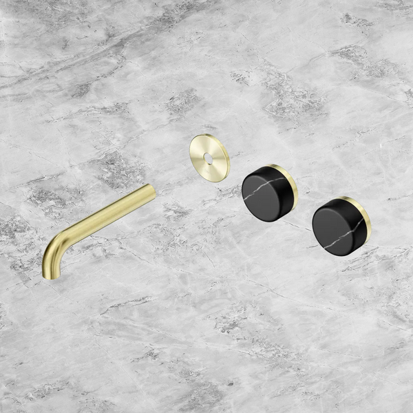 Nero Serenity Wall Basin Set 160mm Offset Spout with Marquina Black Handle (Trim Kit Only) Brushed Gold