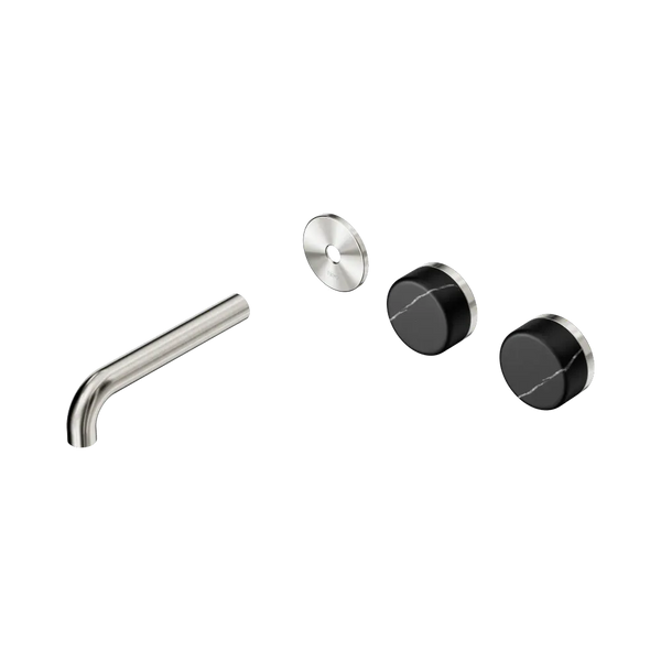 Nero Serenity Wall Basin Set 160mm Offset Spout with Marquina Black Handle (Trim Kit Only) Brushed Nickel