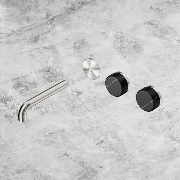 Nero Serenity Wall Basin Set 160mm Offset Spout with Marquina Black Handle (Trim Kit Only) Brushed Nickel