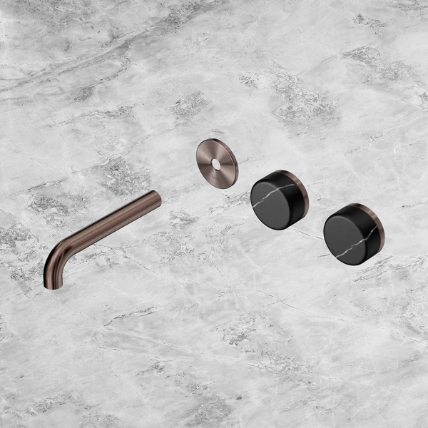 Nero Serenity Wall Basin Set 160mm Offset Spout with Marquina Black Handle (Trim Kit Only) Brushed Bronze