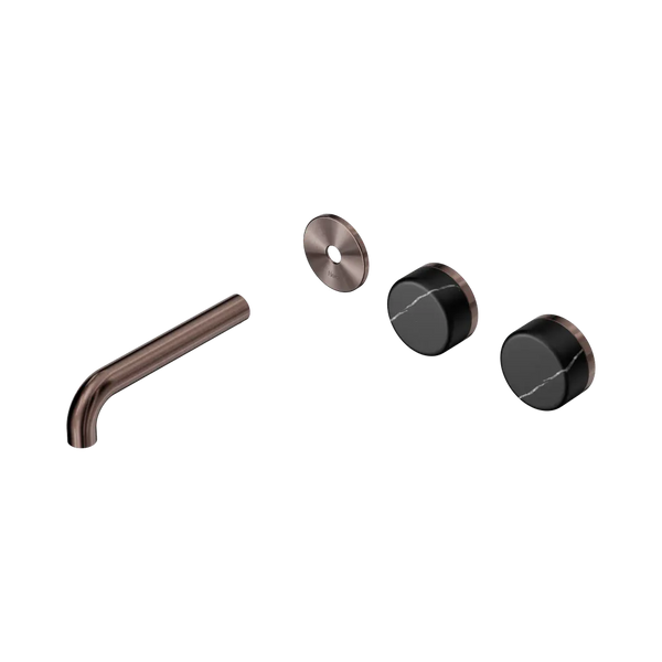Nero Serenity Wall Basin Set 160mm Offset Spout with Marquina Black Handle (Trim Kit Only) Brushed Bronze