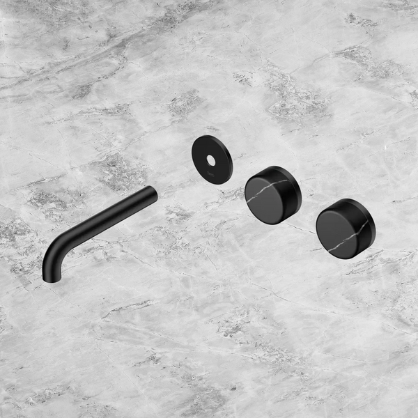 Nero Serenity Wall Basin Set 160mm Offset Spout with Marquina Black Handle (Trim Kit Only) Matte Black