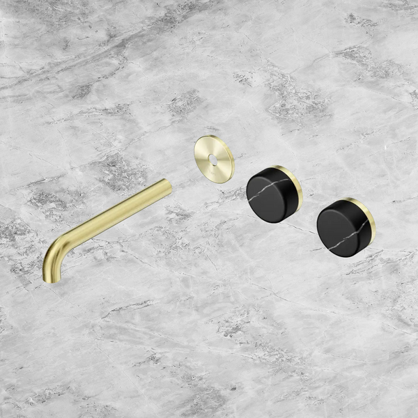 Nero Serenity Wall Basin Set 185mm Offset Spout with Marquina Black Handle (Trim Kit Only) Brushed Gold