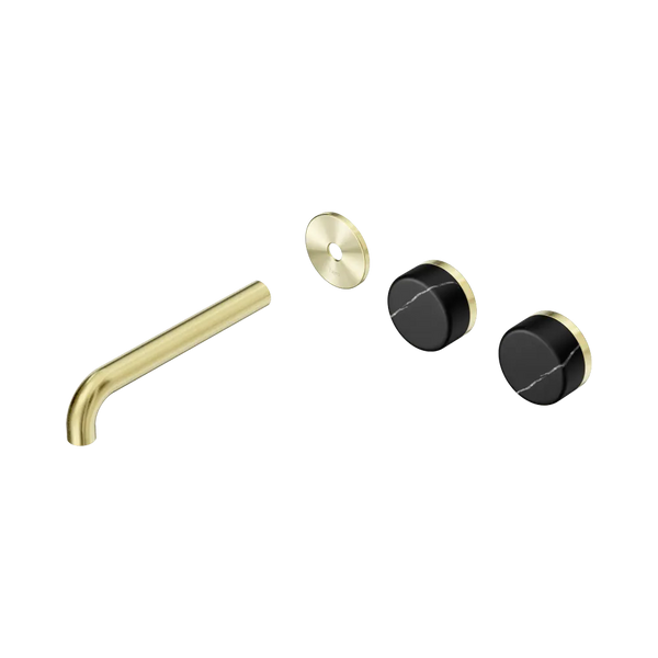 Nero Serenity Wall Basin Set 185mm Offset Spout with Marquina Black Handle (Trim Kit Only) Brushed Gold