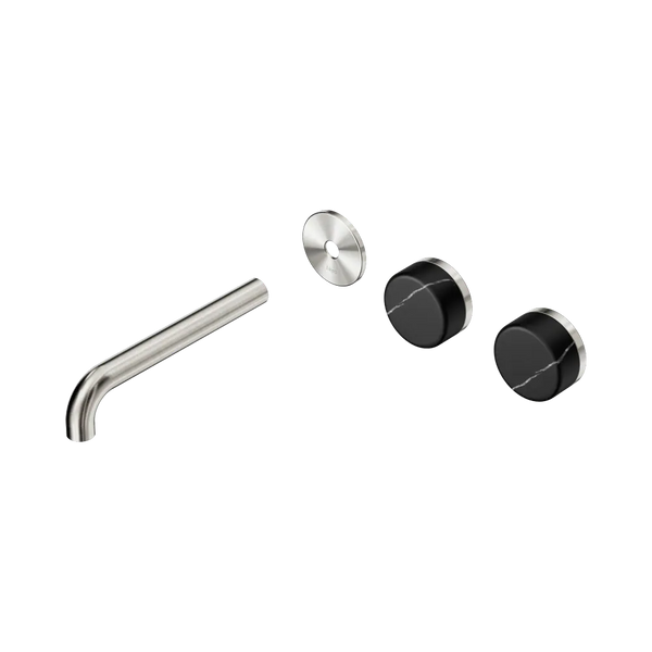 Nero Serenity Wall Basin Set 185mm Offset Spout with Marquina Black Handle (Trim Kit Only) Brushed Nickel