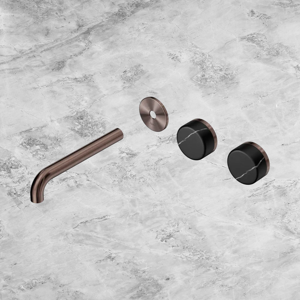 Nero Serenity Wall Basin Set 185mm Offset Spout with Marquina Black Handle (Trim Kit Only) Brushed Bronze