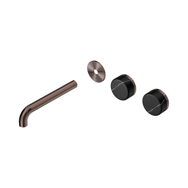 Nero Serenity Wall Basin Set 185mm Offset Spout with Marquina Black Handle (Trim Kit Only) Brushed Bronze