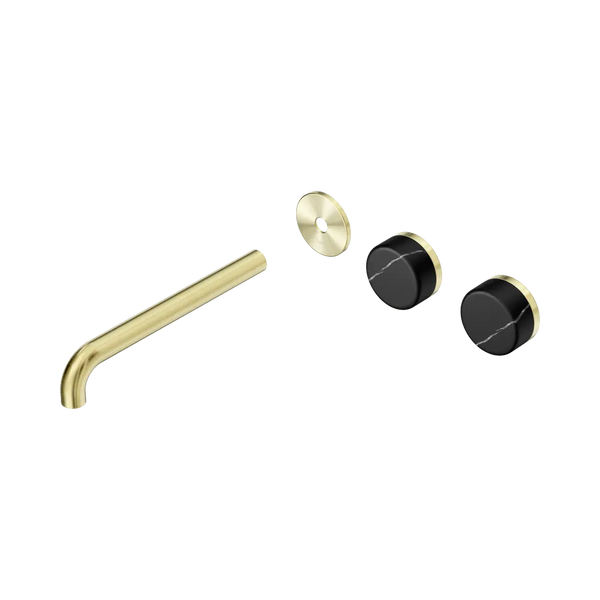 Nero Serenity Wall Basin Set 220mm Offset Spout with Marquina Black Handle (Trim Kit Only) Brushed Gold