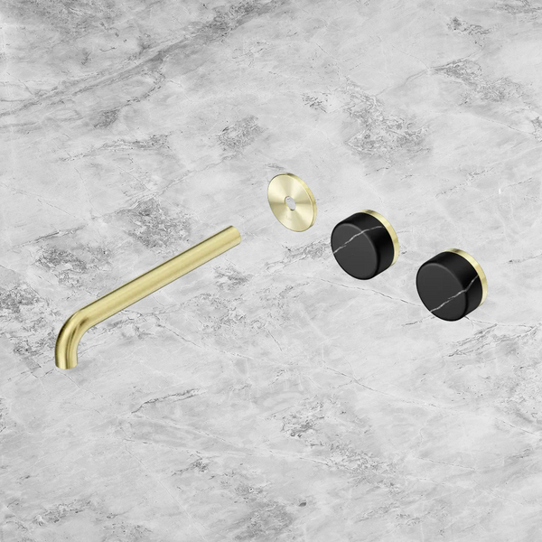 Nero Serenity Wall Basin Set 220mm Offset Spout with Marquina Black Handle (Trim Kit Only) Brushed Gold