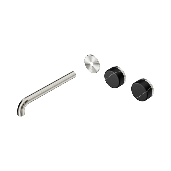 Nero Serenity Wall Basin Set 220mm Offset Spout with Marquina Black Handle (Trim Kit Only) Brushed Nickel