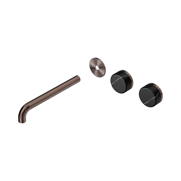 Nero Serenity Wall Basin Set 220mm Offset Spout with Marquina Black Handle (Trim Kit Only) Brushed Bronze
