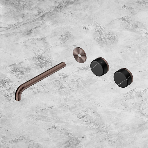 Nero Serenity Wall Basin Set 220mm Offset Spout with Marquina Black Handle (Trim Kit Only) Brushed Bronze