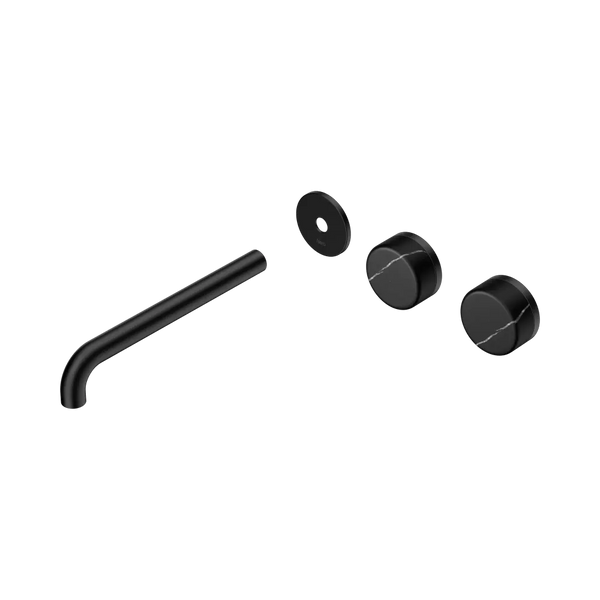 Nero Serenity Wall Basin Set 220mm Offset Spout with Marquina Black Handle (Trim Kit Only) Matte Black