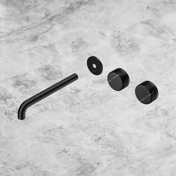 Nero Serenity Wall Basin Set 220mm Offset Spout with Marquina Black Handle (Trim Kit Only) Matte Black