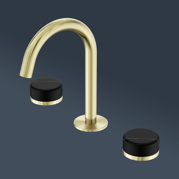 Nero Serenity Basin Set Arc Spout With Marquina Black Handle Brushed Gold