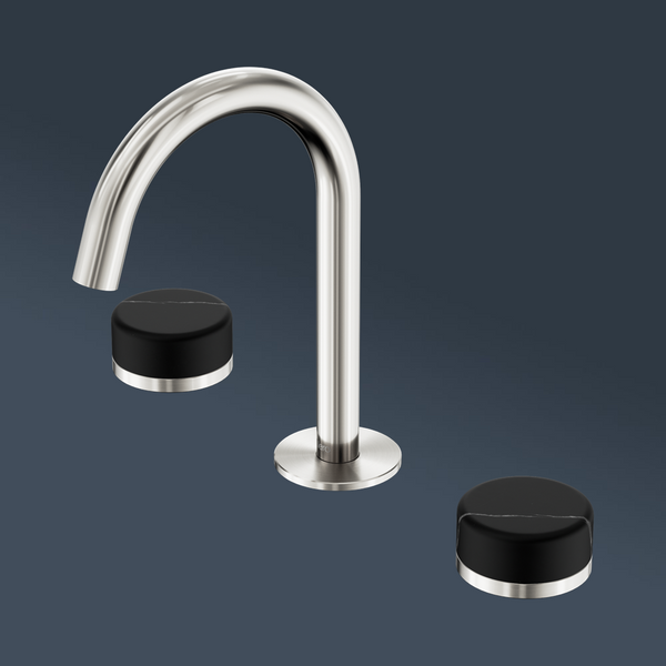 Nero Serenity Basin Set Arc Spout With Marquina Black Handle Brushed Nickel
