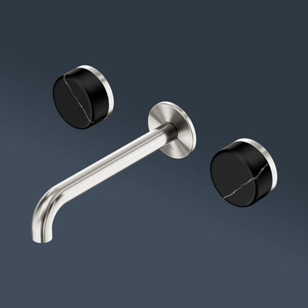 Nero Serenity Wall Basin Set 160mm Spout With Marquina Black Handle Brushed Nickel