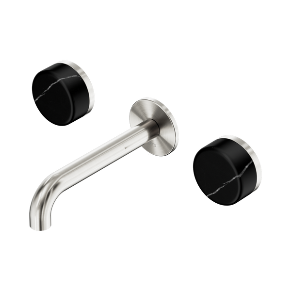 Nero Serenity Wall Basin Set 160mm Spout With Marquina Black Handle Brushed Nickel
