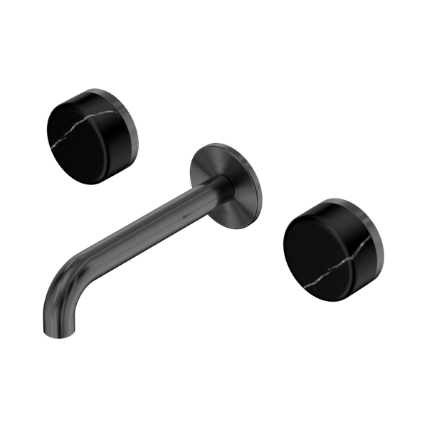 Nero Serenity Wall Basin Set 160mm Spout With Marquina Black Handle Gunmetal