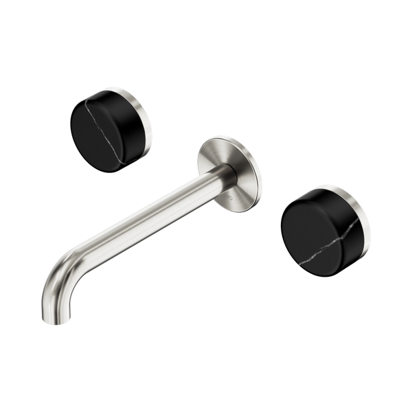 Nero Serenity Wall Basin Set 185mm Spout With Marquina Black Handle Brushed Nickel