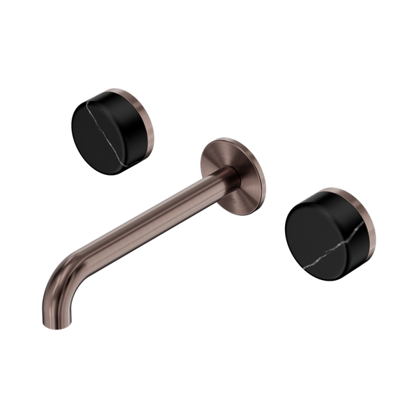 Nero Serenity Wall Basin Set 185mm Spout With Marquina Black Handle Brushed Bronze